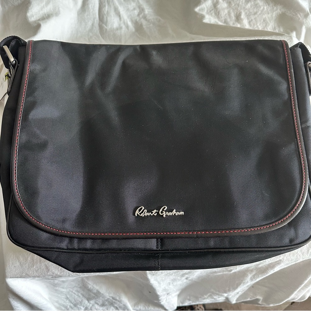 Robert Graham messenger bag black with red stitching NWT